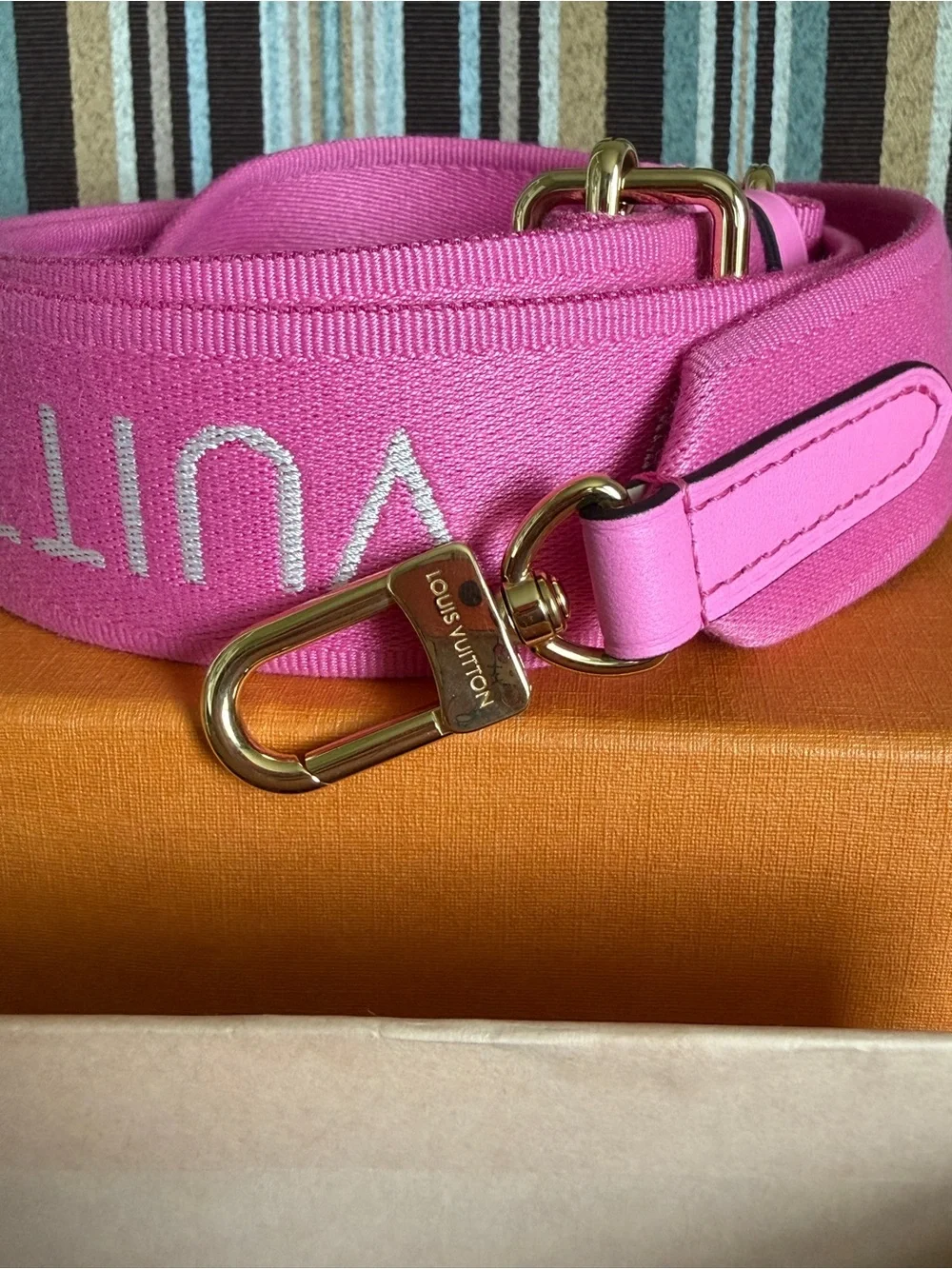 Louis Vuitton Rare Fuchsia Pink Monogram Canvas Strap with Gold-Tone Hardware